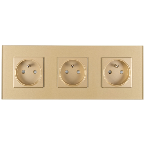 Drievoudig Glazen Stopcontact Goud Set Drievoudig Afdekraam En 3 X Stopcontact
