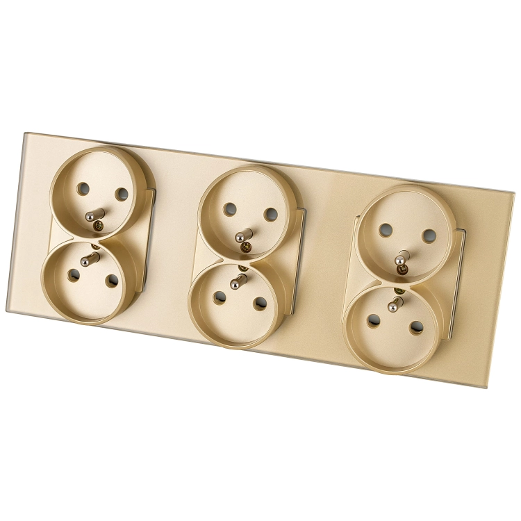 Drievoudig Glazen Stopcontact Goud Set Afdekraam En 3 X Dubbel Stopcontact
