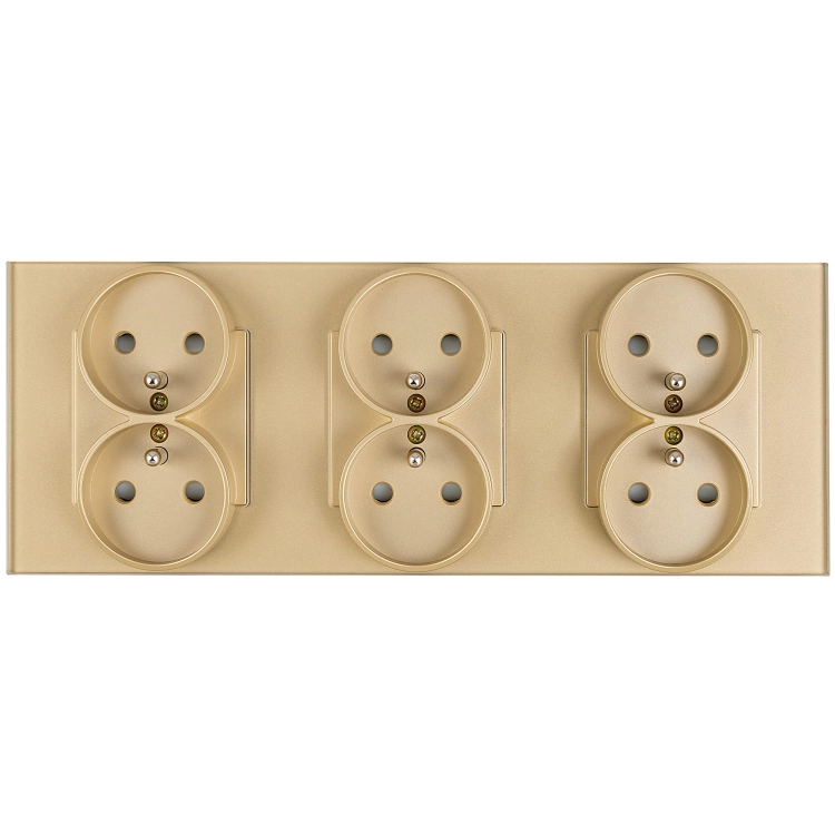 Drievoudig Glazen Stopcontact Goud Set Afdekraam En 3 X Dubbel Stopcontact