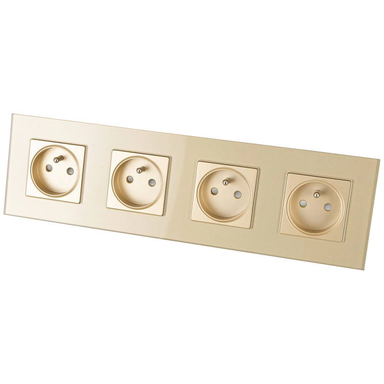 Viervoudig Glazen Stopcontact Goud Set Viervoudig Afdekraam En 4 X Stopcontact