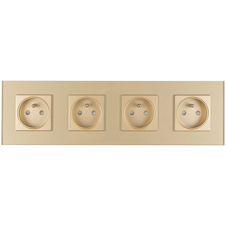 Viervoudig Glazen Stopcontact Goud Set Viervoudig Afdekraam En 4 X Stopcontact