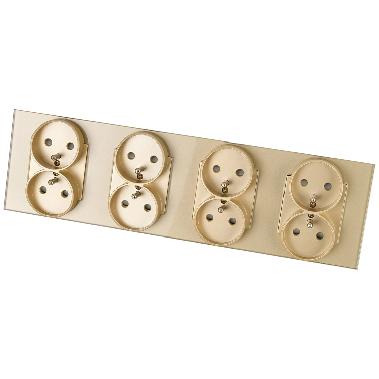 Viervoudig Glazen Stopcontact Goud Set Afdekraam En 4 X Dubbel Stopcontact