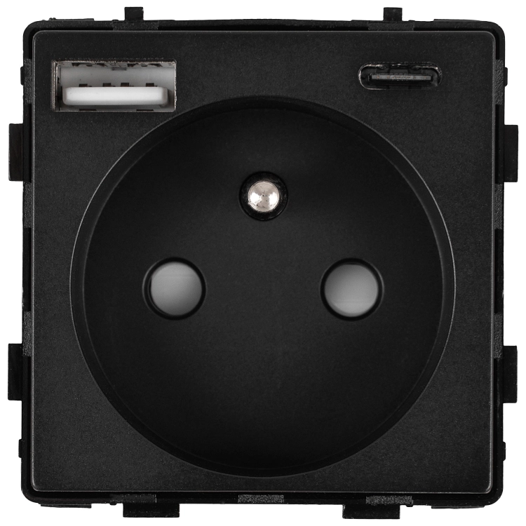Module Stopcontact Met Aardpen Zwart + Dubbele USB-Lader 20W Voor Afdekramen MIUUN