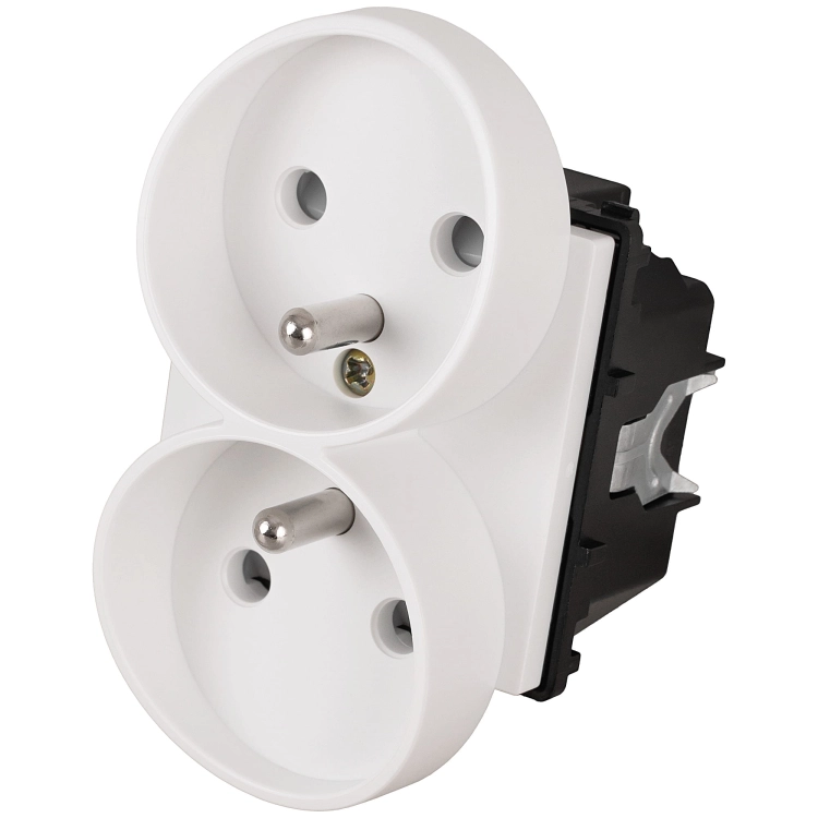 Module Dubbel Stopcontact Met Aardpen Wit Voor Afdekramen MIUUN