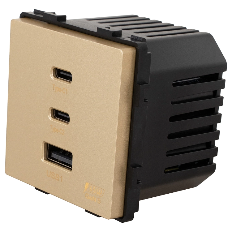 Module Stopcontact Met Drievoudige USB-Lader 65W A+C+C Goud Voor Afdekramen MIUUN