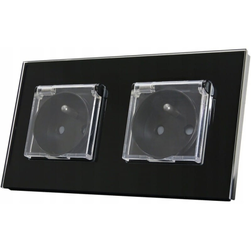 Dubbel Glazen Stopcontact Met Klep Set Tweevoudig Afdekraam En 2 X Stopcontact