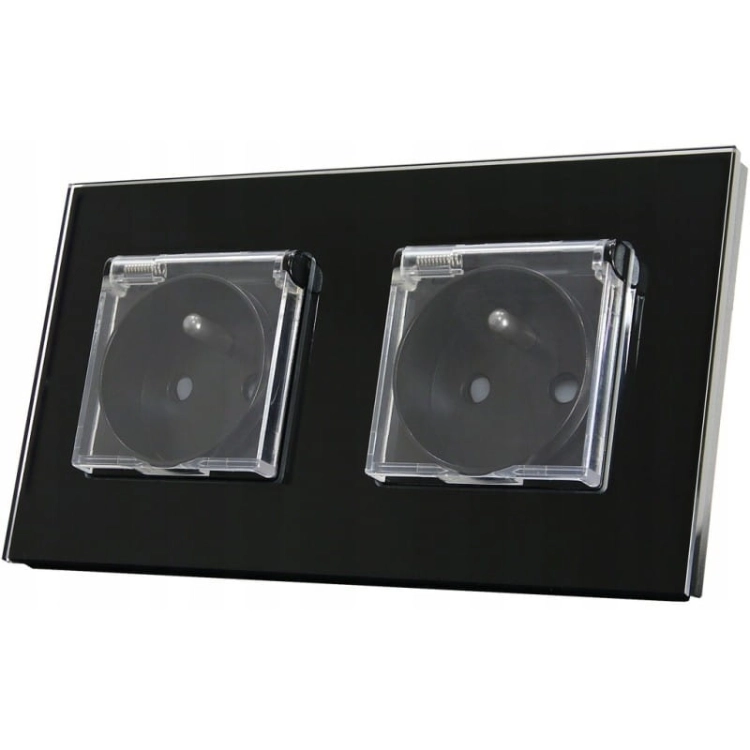 Dubbel Glazen Stopcontact Met Klep Set Tweevoudig Afdekraam En 2 X Stopcontact