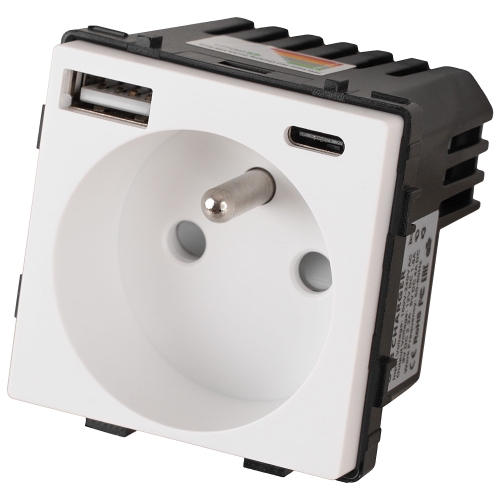 Module Stopcontact Met Aardpen Wit + Dubbele USB A+C-Lader 20W Voor Afdekramen MIUUN