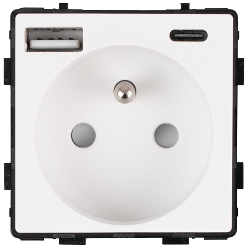Module Stopcontact Met Aardpen Wit + Dubbele USB A+C-Lader 20W Voor Afdekramen MIUUN