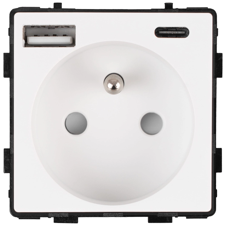 Module Stopcontact Met Aardpen Wit + Dubbele USB A+C-Lader 20W Voor Afdekramen MIUUN