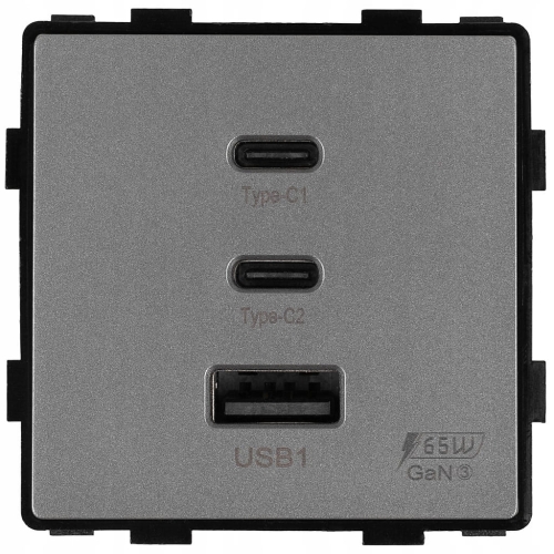 Module Stopcontact Met Drievoudige USB-Lader 65W A+C+C Grijs Voor Afdekramen MIUUN