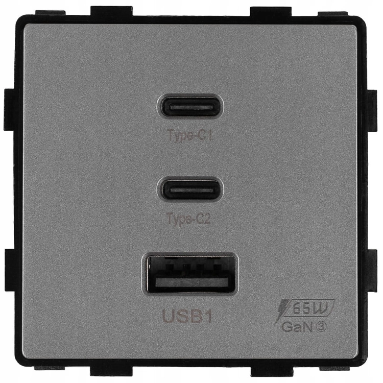 Module Stopcontact Met Drievoudige USB-Lader 65W A+C+C Grijs Voor Afdekramen MIUUN