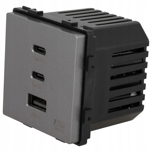 Module Stopcontact Met Drievoudige USB-Lader 65W A+C+C Grijs Voor Afdekramen MIUUN