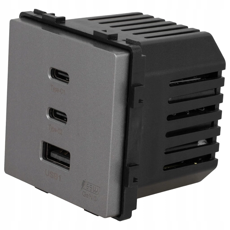 Module Stopcontact Met Drievoudige USB-Lader 65W A+C+C Grijs Voor Afdekramen MIUUN