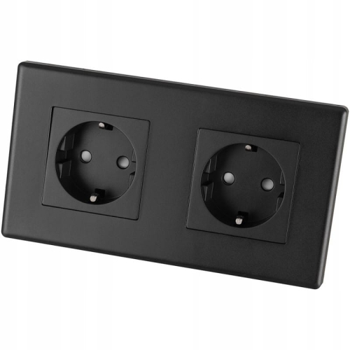 Dubbel Schuko-Stopcontact Zwart Set PCV Tweevoudig Afdekraam 2 X Stopcontact