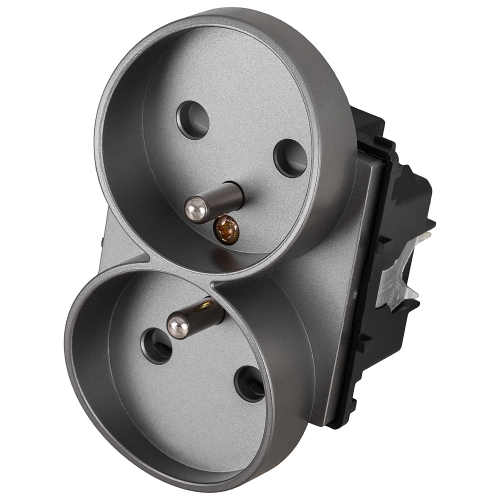 Module Dubbel Stopcontact Met Aardpen Grijs Voor Afdekramen