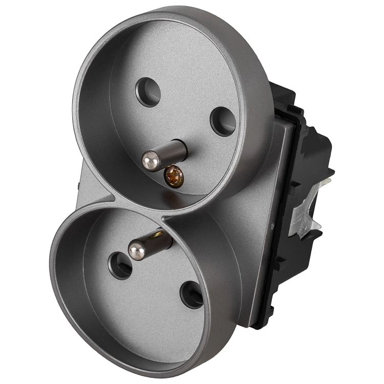 Module Dubbel Stopcontact Met Aardpen Grijs Voor Afdekramen
