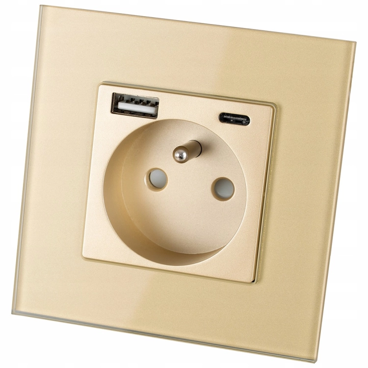 Stopcontact Goud Dubbele USB A+C Lader 20W Set Met Afdekraam MIUUN