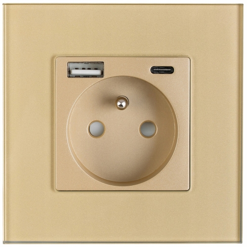 Stopcontact Goud Dubbele USB A+C Lader 20W Set Met Afdekraam MIUUN