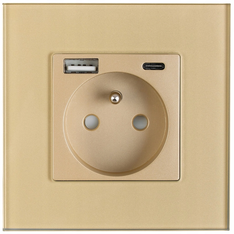 Stopcontact Goud Dubbele USB A+C Lader 20W Set Met Afdekraam MIUUN