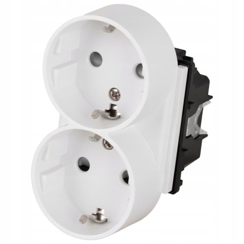 Module Dubbel Schuko-Stopcontact Met Randaarde Zonder Aardpen Wit Voor Afdekramen MIUUN