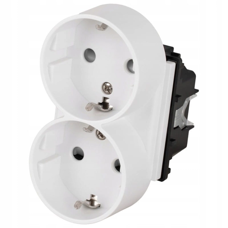 Module Dubbel Schuko-Stopcontact Met Randaarde Zonder Aardpen Wit Voor Afdekramen MIUUN