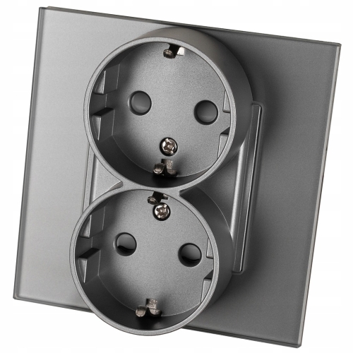 Dubbel Stopcontact Grijs Schuko Set Met Glazen Afdekraam MIUUN