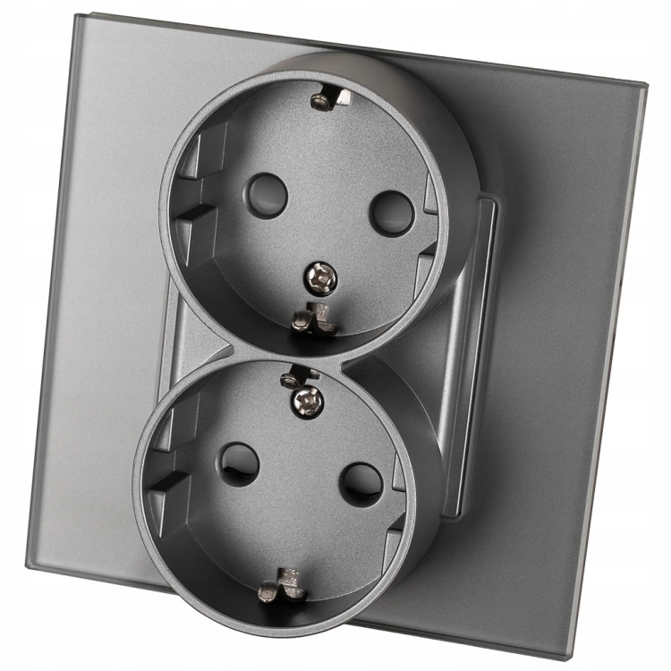 Dubbel Stopcontact Grijs Schuko Set Met Glazen Afdekraam MIUUN