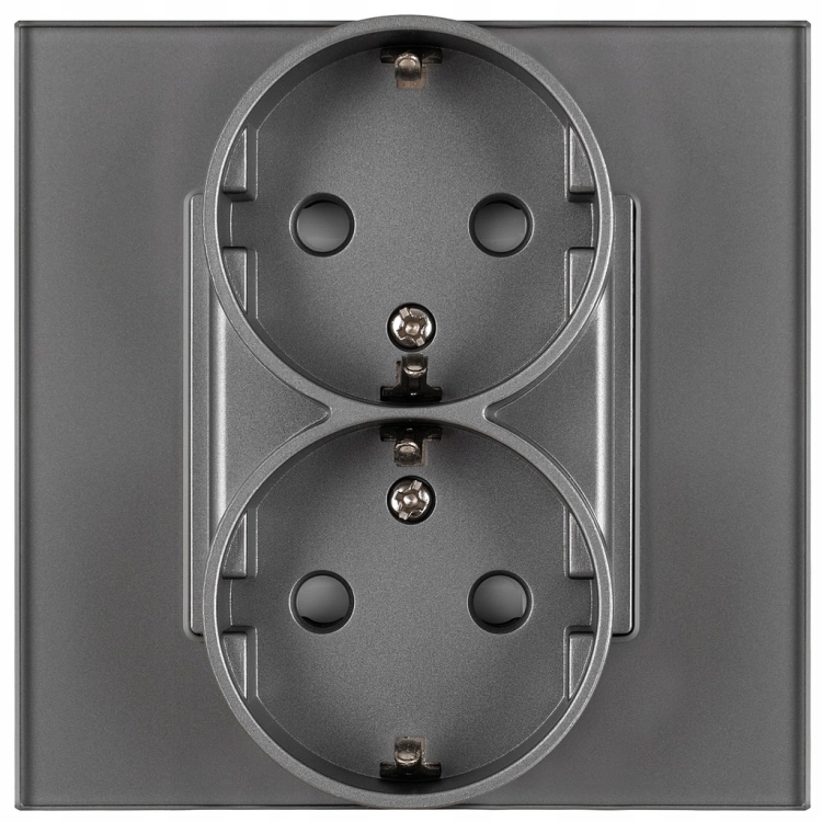 Dubbel Stopcontact Grijs Schuko Set Met Glazen Afdekraam MIUUN