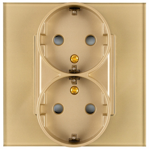 Dubbel Stopcontact Goud Schuko Set Met Glazen Afdekraam MIUUN