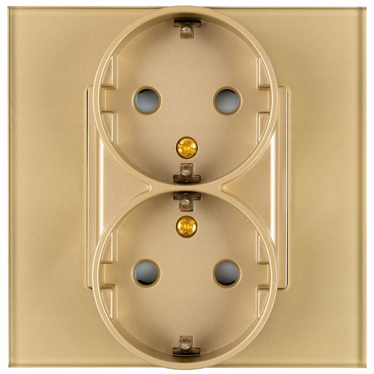 Dubbel Stopcontact Goud Schuko Set Met Glazen Afdekraam MIUUN