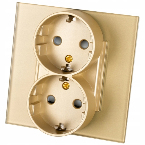 Dubbel Stopcontact Goud Schuko Set Met Glazen Afdekraam MIUUN