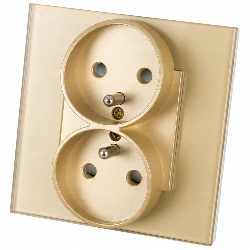 Dubbel Stopcontact Goud Met Aardpen Set Met Glazen Afdekraam MIUUN