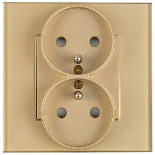 Dubbel Stopcontact Goud Met Aardpen Set Met Glazen Afdekraam MIUUN