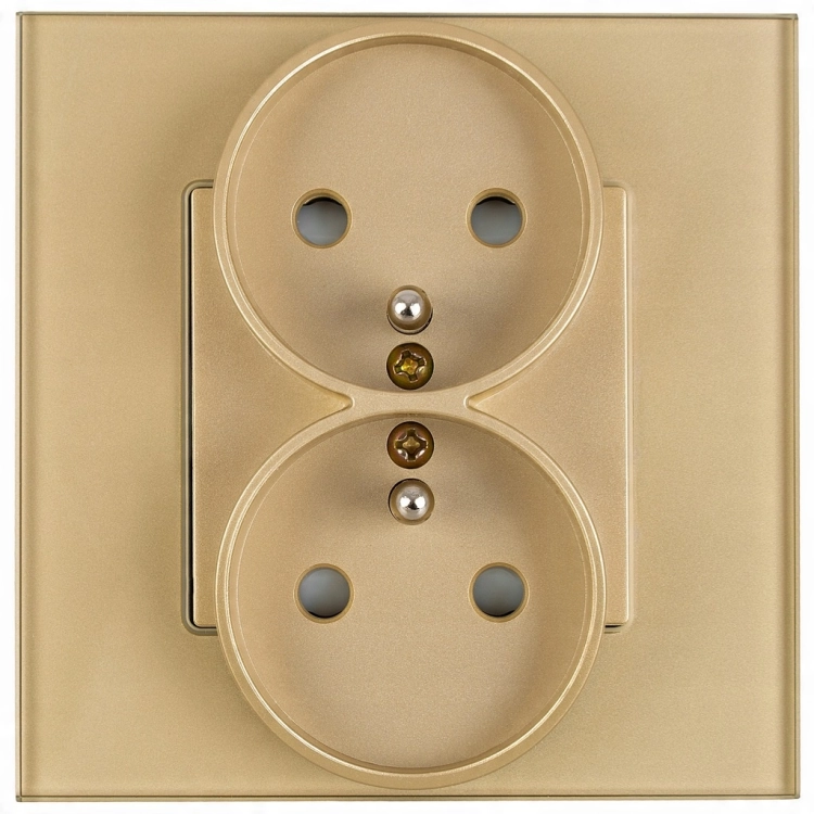 Dubbel Stopcontact Goud Met Aardpen Set Met Glazen Afdekraam MIUUN