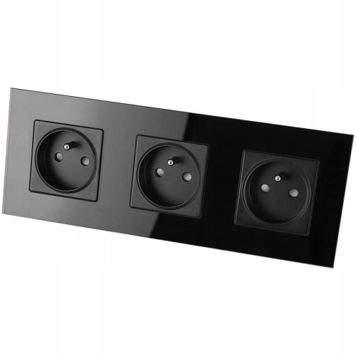Drievoudig Stopcontact Glas Zwart Set Drievoudig Afdekraam En 3 X Stopcontact