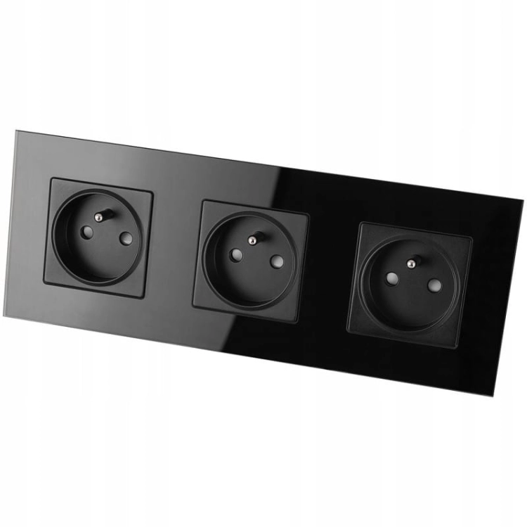 Drievoudig Stopcontact Glas Zwart Set Drievoudig Afdekraam En 3 X Stopcontact