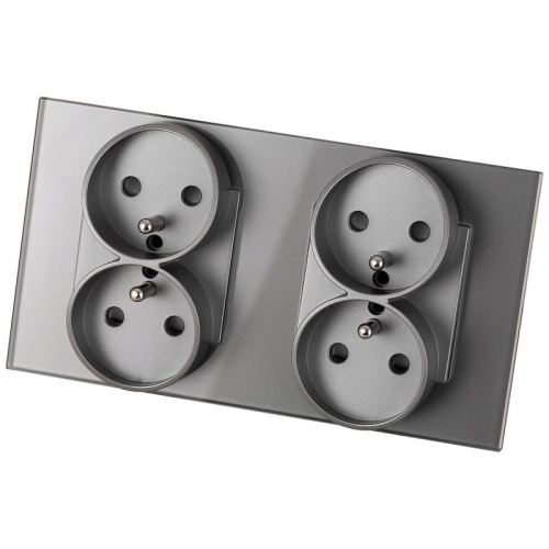 Dubbel Glazen Stopcontact Grijs Set Tweevoudig Afdekraam En 2 X Dubbel Stopcontact MIUUN