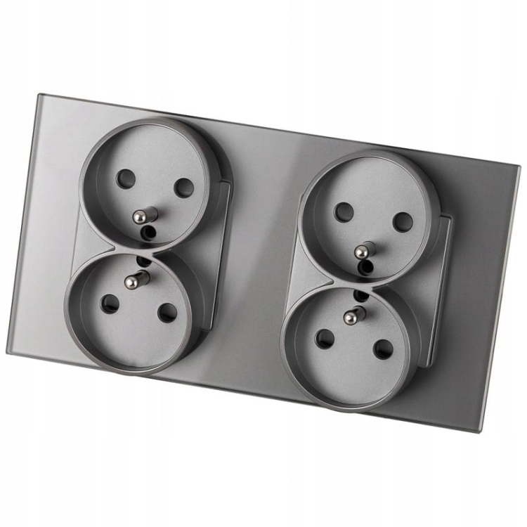 Dubbel Glazen Stopcontact Grijs Set Tweevoudig Afdekraam En 2 X Dubbel Stopcontact MIUUN
