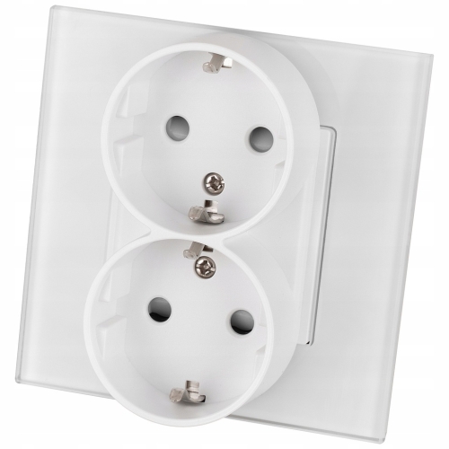 Dubbel Stopcontact Wit Schuko Set Met Glazen Afdekraam MIUUN