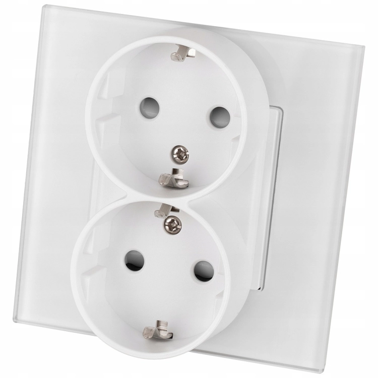 Dubbel Stopcontact Wit Schuko Set Met Glazen Afdekraam MIUUN