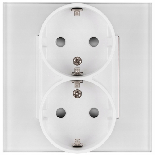 Dubbel Stopcontact Wit Schuko Set Met Glazen Afdekraam MIUUN