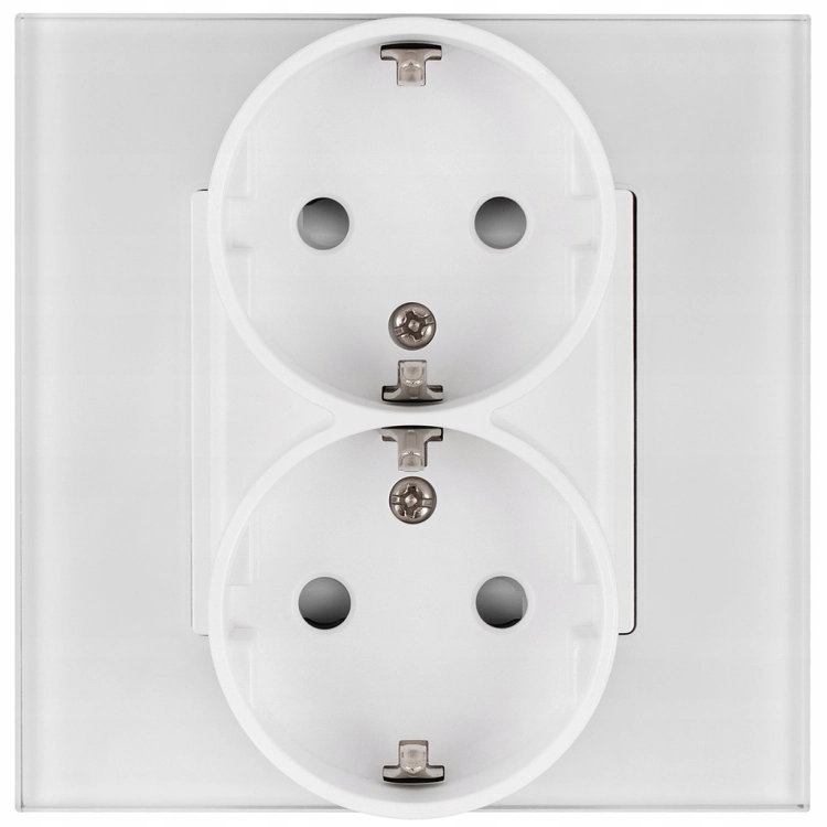 Dubbel Stopcontact Wit Schuko Set Met Glazen Afdekraam MIUUN