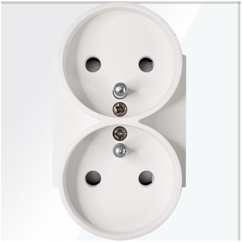Dubbel Stopcontact Wit Met Aardpen Set Met Glazen Afdekraam MIUUN