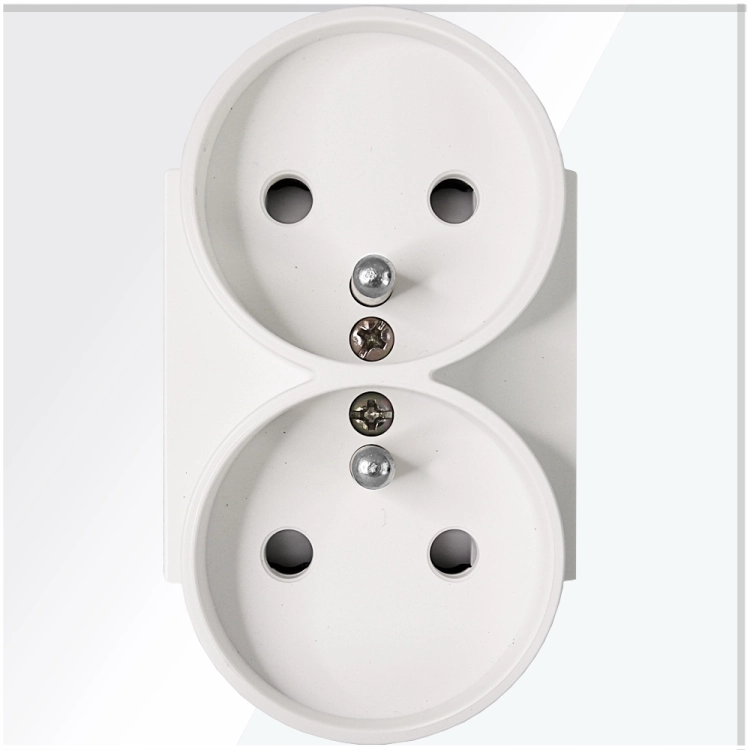 Dubbel Stopcontact Wit Met Aardpen Set Met Glazen Afdekraam MIUUN