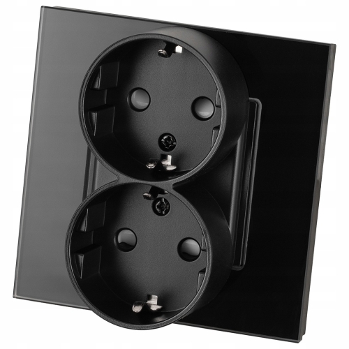 Dubbel Stopcontact Zwart Schuko Set Met Glazen Afdekraam MIUUN