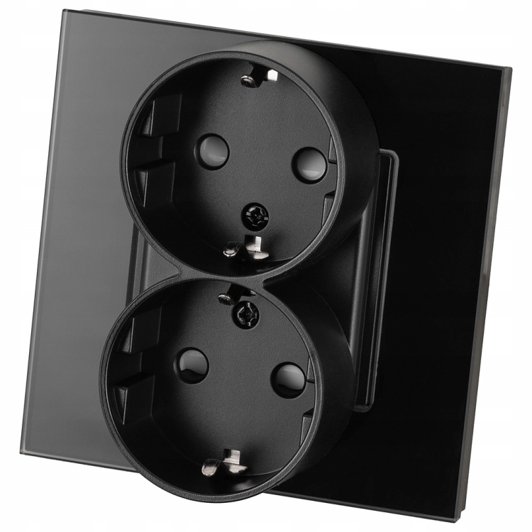 Dubbel Stopcontact Zwart Schuko Set Met Glazen Afdekraam MIUUN