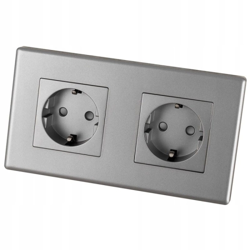Dubbel Schuko-Stopcontact Grijs Set Tweevoudig PVC-Afdekraam 2 X Enkel Stopcontact MIUUN