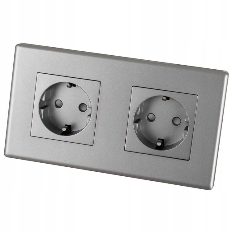 Dubbel Schuko-Stopcontact Grijs Set Tweevoudig PVC-Afdekraam 2 X Enkel Stopcontact MIUUN