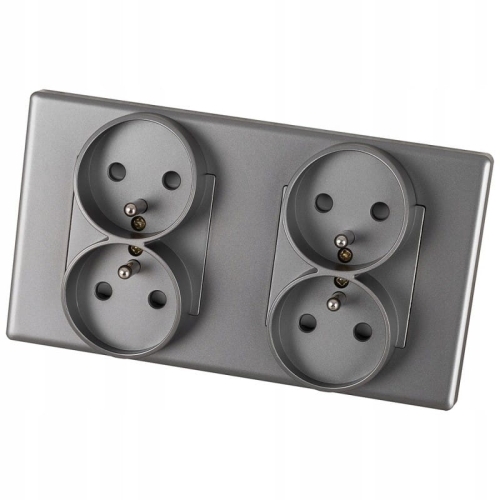Dubbel Stopcontact Grijs Set PVC Tweevoudig Afdekraam En 2 X Dubbel Stopcontact MIUUN